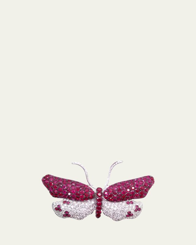 White Gold Ruby Butterfly Brooch